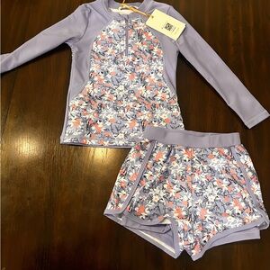 Grace Karin Kids Swim Rashguard Set - Lavender and Floral